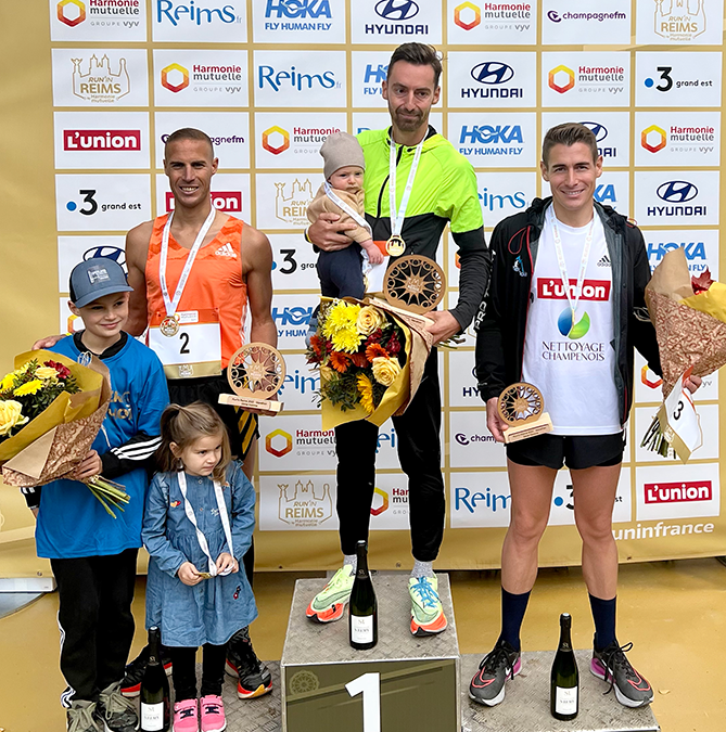 Podium du Marathon de Reims pour Arnaud