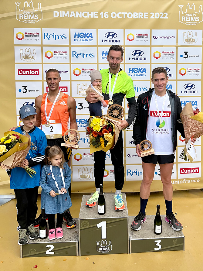 Podium du Marathon de Reims pour Arnaud